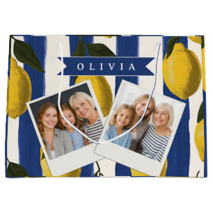Personalized Italian Lemon Stripe Coastal  Large Gift Bag