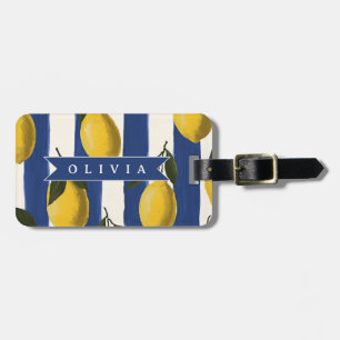 Personalized Italian Lemon Stripe Coastal  Luggage Tag