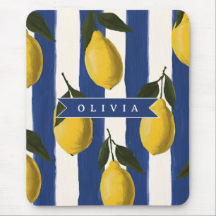 Personalized Italian Lemon Stripe Coastal Mouse Pad