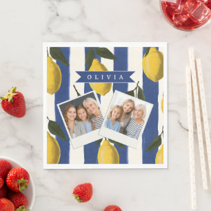 Personalized Italian Lemon Stripe Coastal Napkin