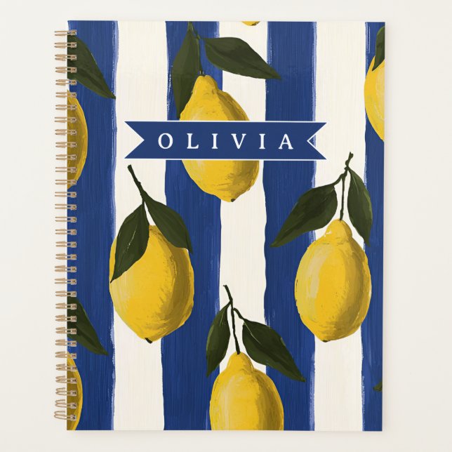 Personalized Italian Lemon Stripe Coastal  Planner (Front)