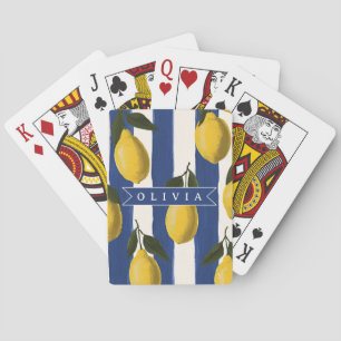 Personalized Italian Lemon Stripe Coastal  Playing Cards