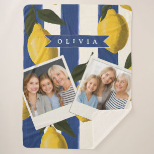 Personalized Italian Lemon Stripe Coastal  Sherpa Blanket