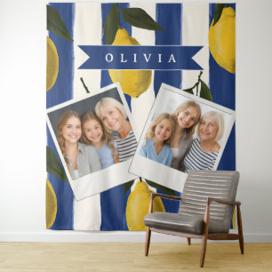 Personalized Italian Lemon Stripe Coastal  Tapestry