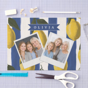 Personalized Italian Lemon Stripe Coastal  Tissue Paper