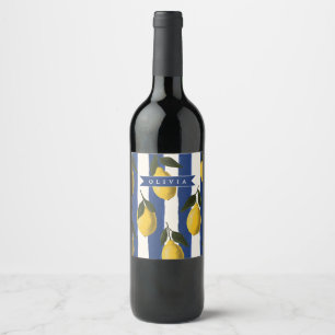Personalized Italian Lemon Stripe Coastal Wine Label