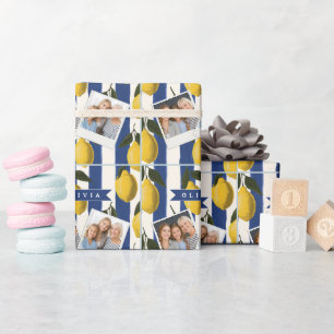 Personalized Italian Lemon Stripe Coastal Wrapping Paper