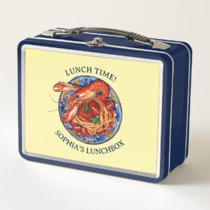 Personalized Italian Pasta, Light Blue Maiolica Metal Lunch Box