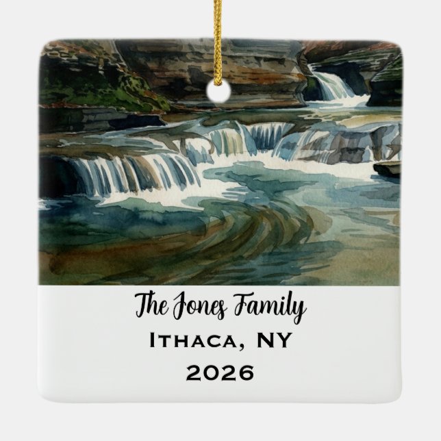 Personalized Ithaca, NY  Xmas Ceramic Ornament (Back)