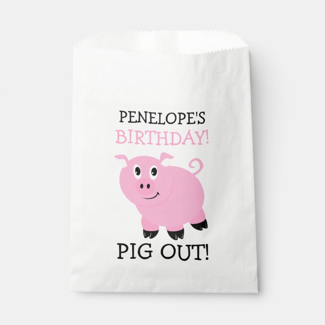 Personalized It's A Party Pig Out Birthday Party Favour Bag (Front)