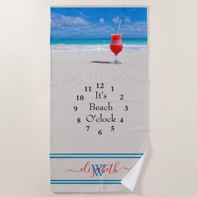 Personalized It's Beach O'clock Beach Towel (Front)