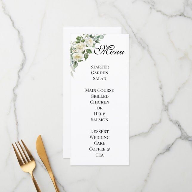 Personalized Ivory Blossom Wedding Menu  (Front/Back In Situ)