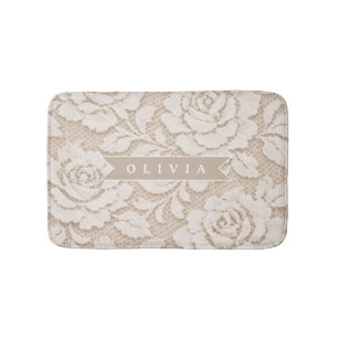 Personalized Ivory Lace Bridal Elegant Vintage Bath Mat