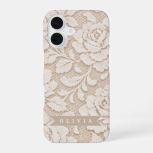Personalized Ivory Lace Bridal Elegant Vintage iPhone 16 Case