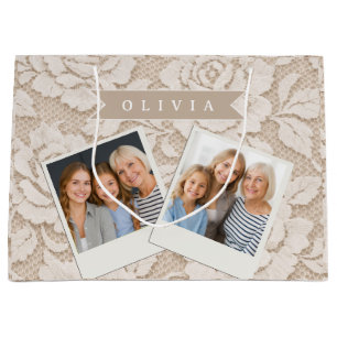 Personalized Ivory Lace Bridal Elegant Vintage Large Gift Bag