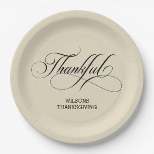 Personalized Ivory Stylish Calligraphy Thankful Paper Plate