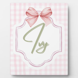 Personalized Ivy Baby Girl Nursery Bow&Gingham Plaque