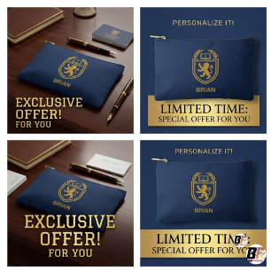 Personalized Ivy League Crest Navy Blue Tech Accessory Pouch