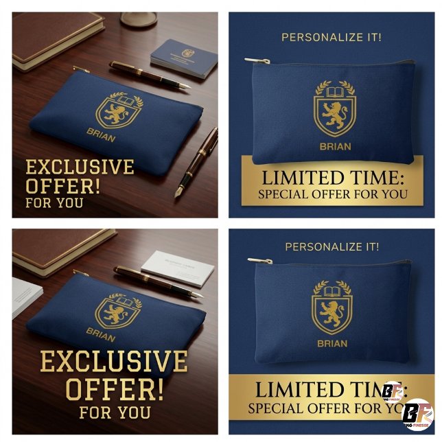 Personalized Ivy League Crest Navy Blue Tech  Accessory Pouch (#foryou)