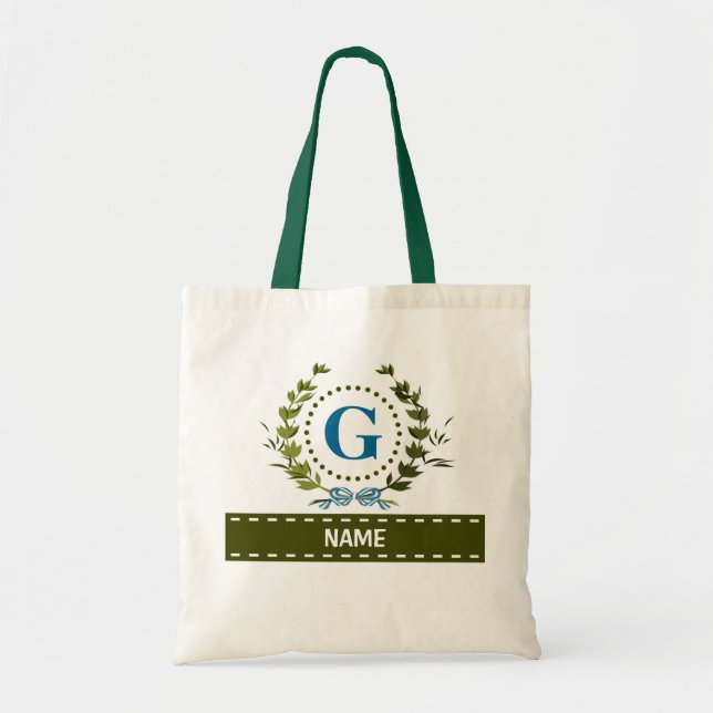 Personalized Ivy Wreath Wedding Date Monogram G Tote Bag (Front)