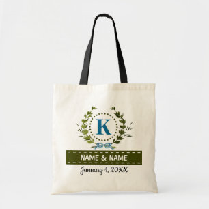 Personalized Ivy Wreath Wedding Date Monogram K Tote Bag