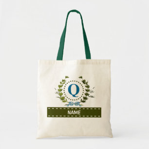 Personalized Ivy Wreath Wedding Date Monogram Q Tote Bag