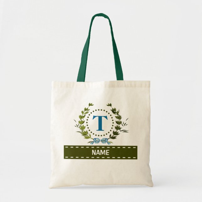 Personalized Ivy Wreath Wedding Date Monogram T Tote Bag (Front)
