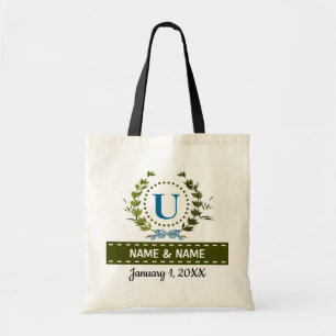 Personalized Ivy Wreath Wedding Date Monogram U Tote Bag