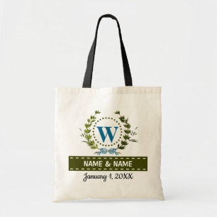 Personalized Ivy Wreath Wedding Date Monogram W Tote Bag
