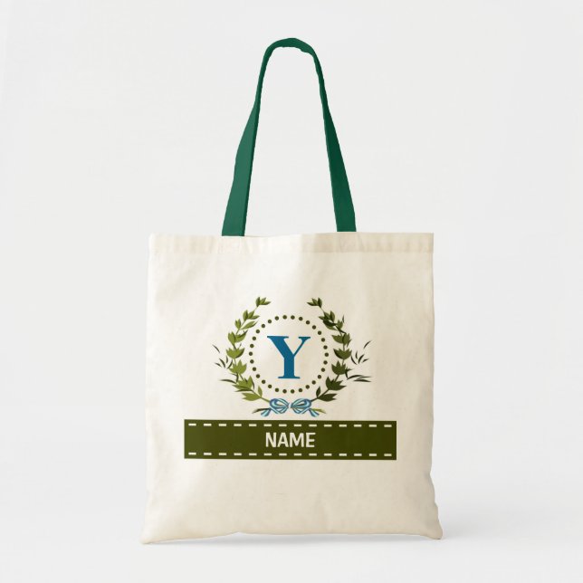 Personalized Ivy Wreath Wedding Date Monogram Y Tote Bag (Front)