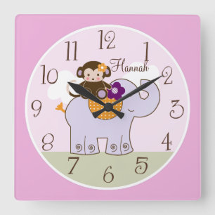 Personalized Jacana Monkey on Elephant Baby Clock