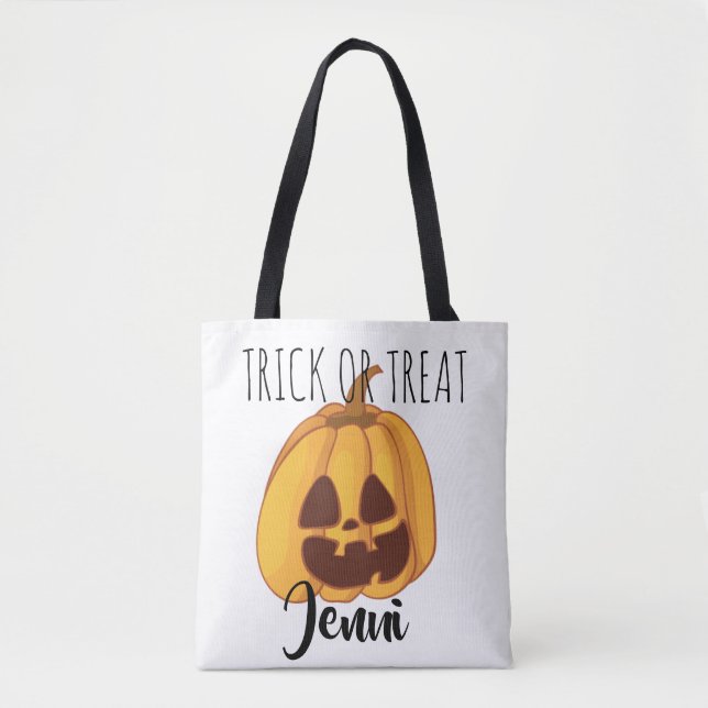Personalized Jack-o-Lantern Trick-or-Treat Design Tote Bag (Front)