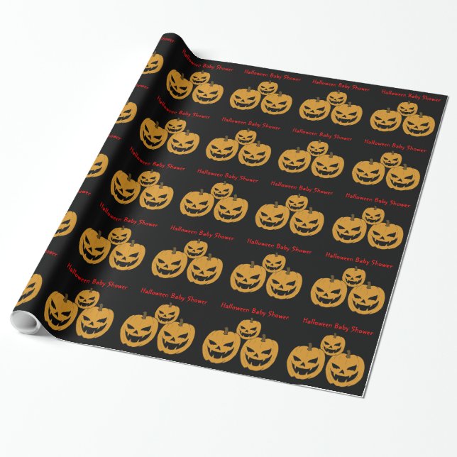 Personalized Jack O'lantern Baby Shower Gift Wrap (Unrolled)