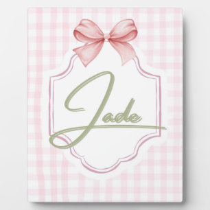 Personalized Jade Baby Girl Nursery Bow&Gingham Plaque