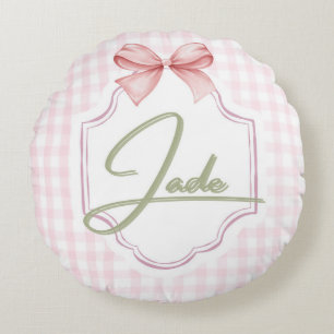 Personalized Jade Baby Girl Nursery Bow&Gingham Round Pillow
