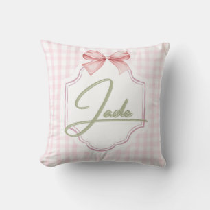 Personalized Jade Baby Girl Nursery Bow&Gingham Throw Pillow