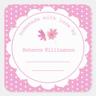 Personalized Jam Canning   Homemade Pink Polka Dot Square Sticker