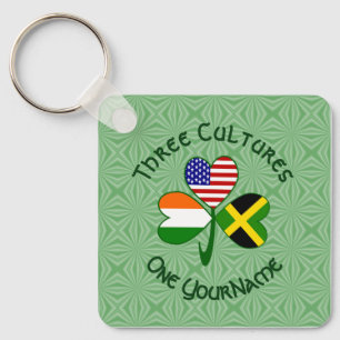 Personalized Jamaica Ireland USA Shamrock Keychain