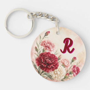 Personalized January Birth Flower Carnation Keychain