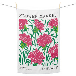 Personalized January Birth Flower Market Poster Kitchen Towel