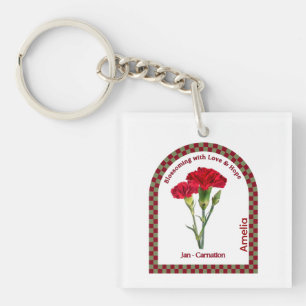 Personalized January Birth Month Flower Keychain