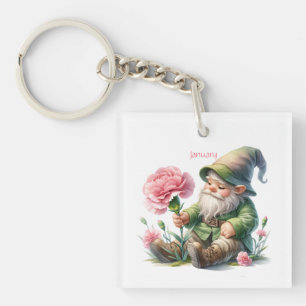 Personalized January Birth Month Garden Gnome Keychain