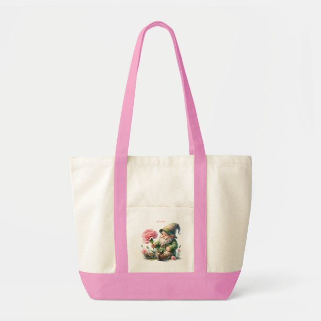 Personalized January Birth Month Garden Gnome Tote Bag (Front)