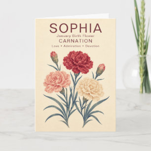 Personalized January Birthday Carnation Flower Card