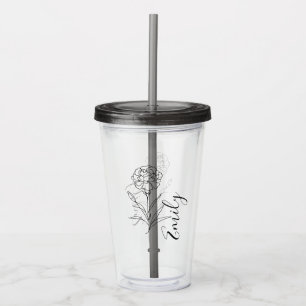 Personalized January Carnation Birth Flower  Acrylic Tumbler