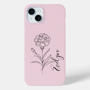 Personalized January Carnation Birth Flower iPhone 15 Mini Case