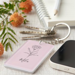 Personalized January Carnation Birth Flower Keychain