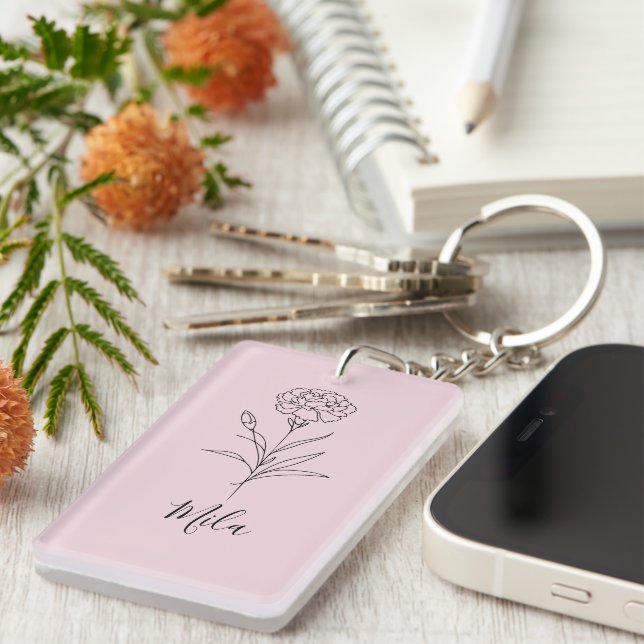 Personalized January Carnation Birth Flower  Keychain (Front Right)