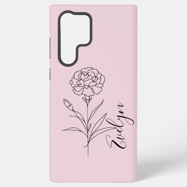 Personalized January Carnation Birth Flower  Samsung Galaxy S22 Ultra Case (Back)