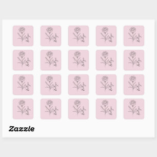 Personalized January Carnation Birth Flower Square Sticker